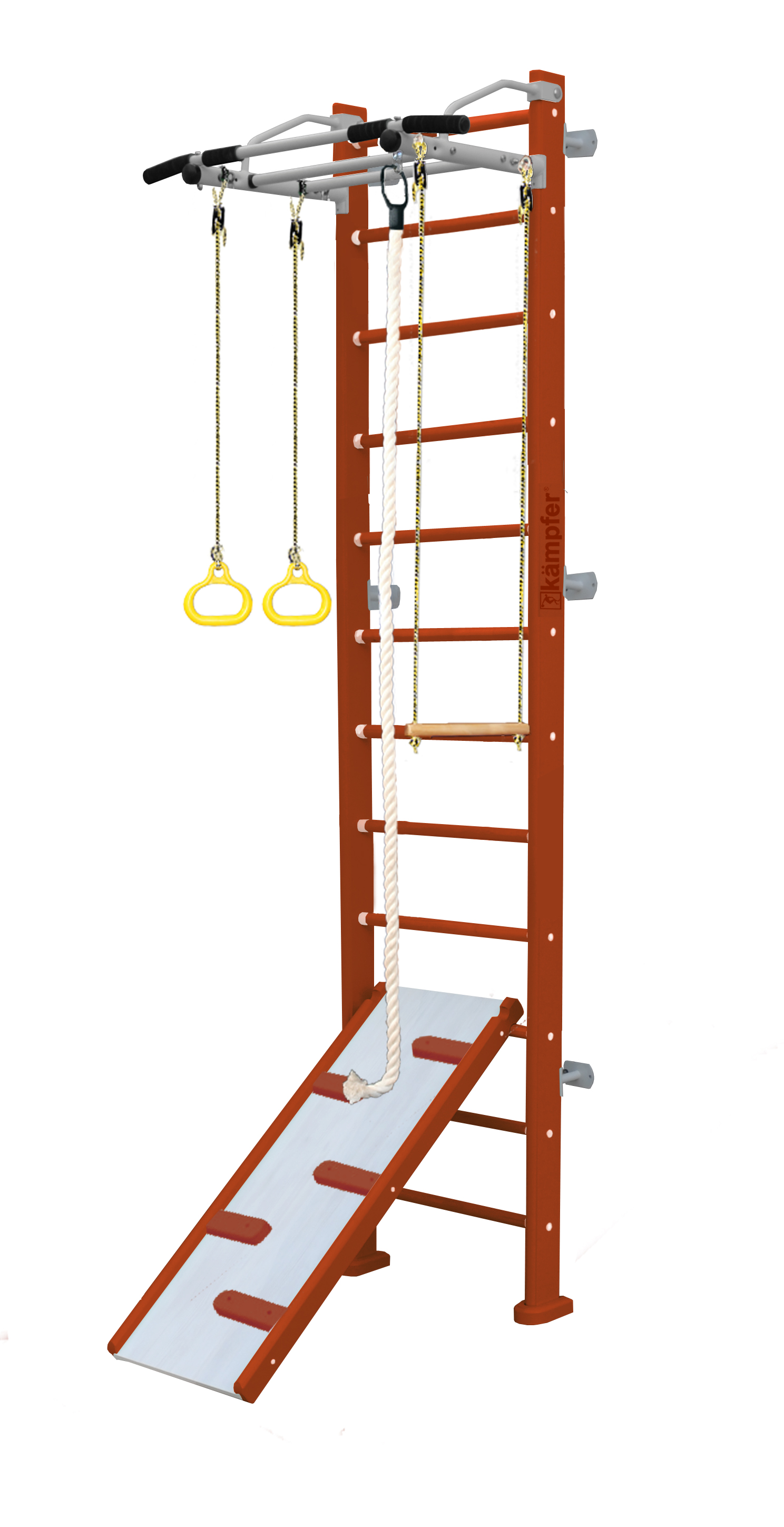 Шведская стенка Kampfer Ride Wall (№4 Вишневый Высота 3 м белый антик турник)