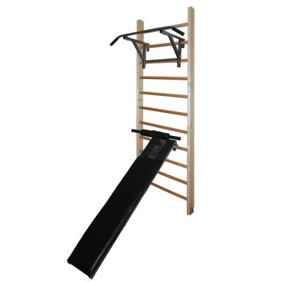 Шведская стенка СБ с турником и доской для пресса с валиками