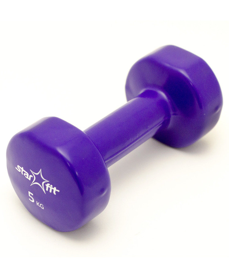 Гантель виниловая STARFIT DB-101 5 кг, фиолетовая (1 шт.) 1/4