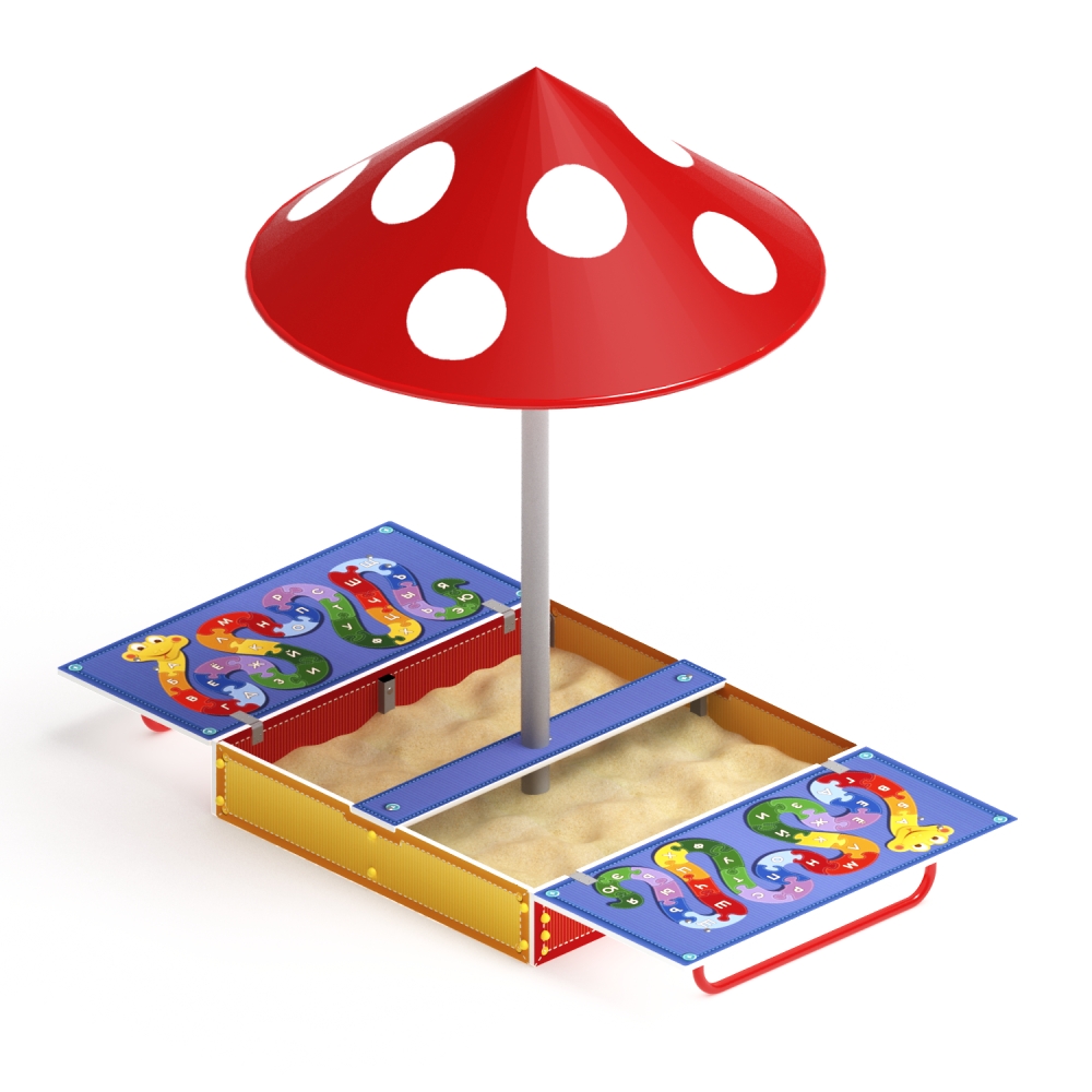 Песочница АЗБУКА с крышкой и грибком ИО 5.01.10-01