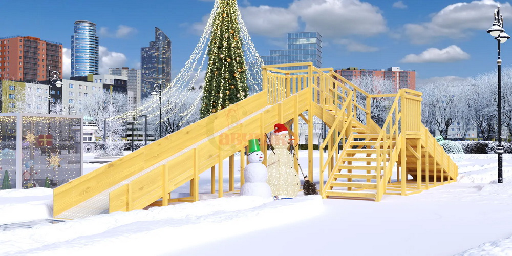 Зимняя горка Савушка ЗИМА WOOD-7/1 (скаты 5 и 8 м, разносторонний)