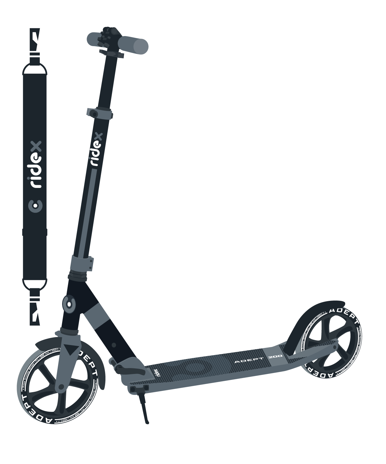 Самокат 2-колесный Adept 200 мм, серый