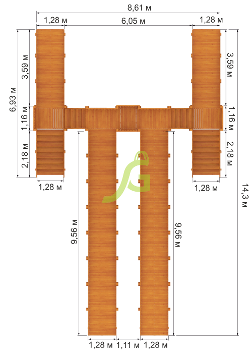 Зимняя деревянная горка Snow Fox, 4 ската