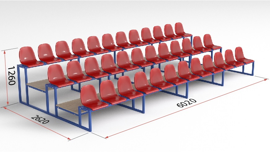 Трибуна с пластиковыми сидениями трехрядная (20.005)