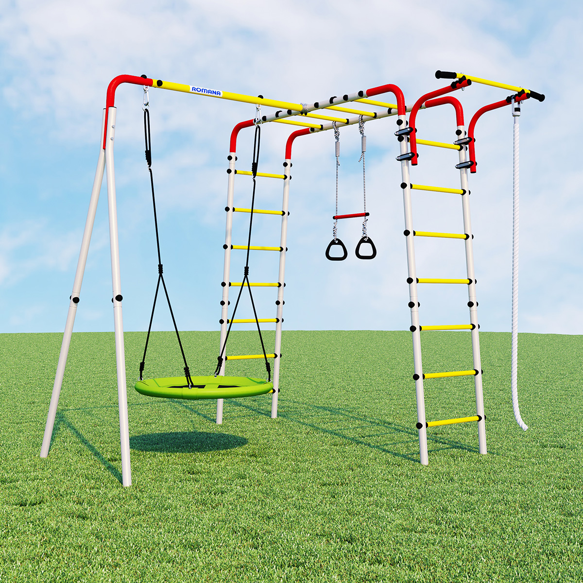 Детский спортивный комплекс для дачи ВЕСЕЛАЯ ЛУЖАЙКА-2 Romana R.103.25.04 (качели-гнездо)