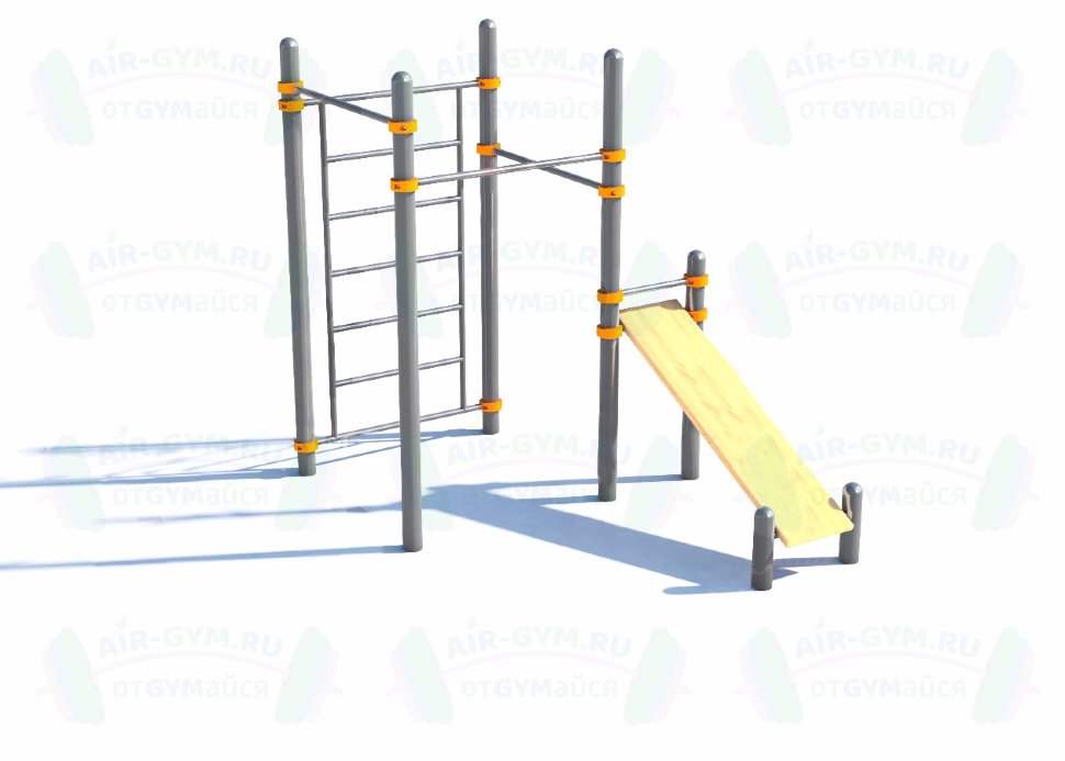 Шведская стенка, три турника и скамья для пресса (модерн.) СВС-52-М