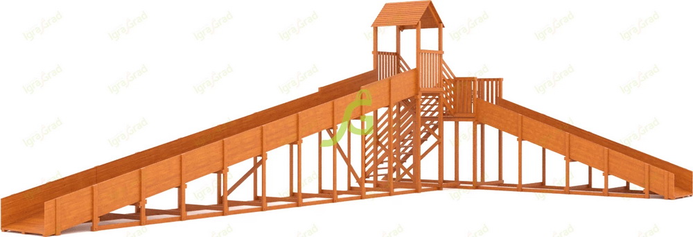 Зимняя деревянная горка IgraGrad Snow Fox 12 м с двумя скатами мод.2