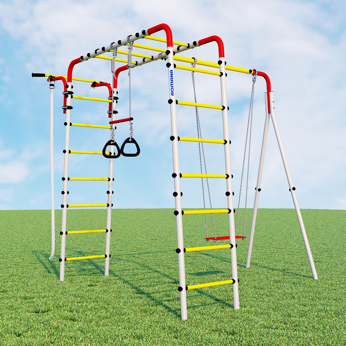 Детский спортивный комплекс для дачи ВЕСЕЛАЯ ЛУЖАЙКА-2 Romana R.103.25.04 (фанерные качели)