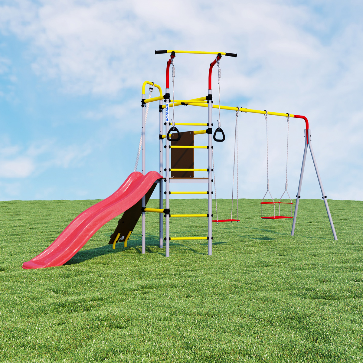 Детский спортивный комплекс для дачи Romana R.103.09.04 + 1.D-26.00 + ДСК-ВО 91.07.11 Островок Плюс (фанерные качели)
