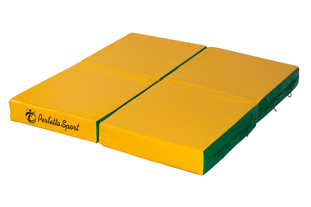 Мат № 11 (100 х 100 х 10) складной 4 сложения PERFETTO SPORT зелёно/жёлтый