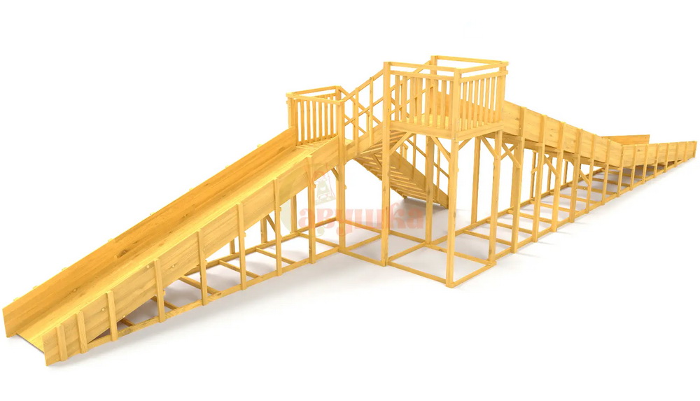 Зимняя горка Савушка ЗИМА WOOD-9/1 (скаты 6 и 12 м, разносторонний)