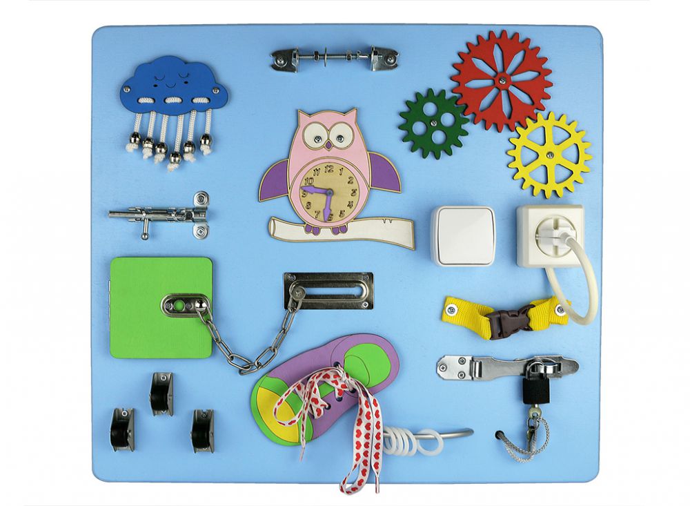 Детская шведская стенка Midzumi Hoshi Kabe Busyboard (небесная лазурь и бизиборд голубой)