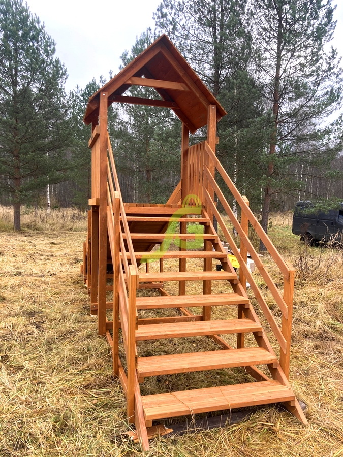 Зимняя деревянная горка IgraGrad Snow Fox Start с крышей, скат 4 м