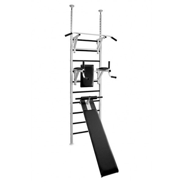 Шведская стенка в распор, в комплекте с турником, брусьями и скамьей для пресса, AG79