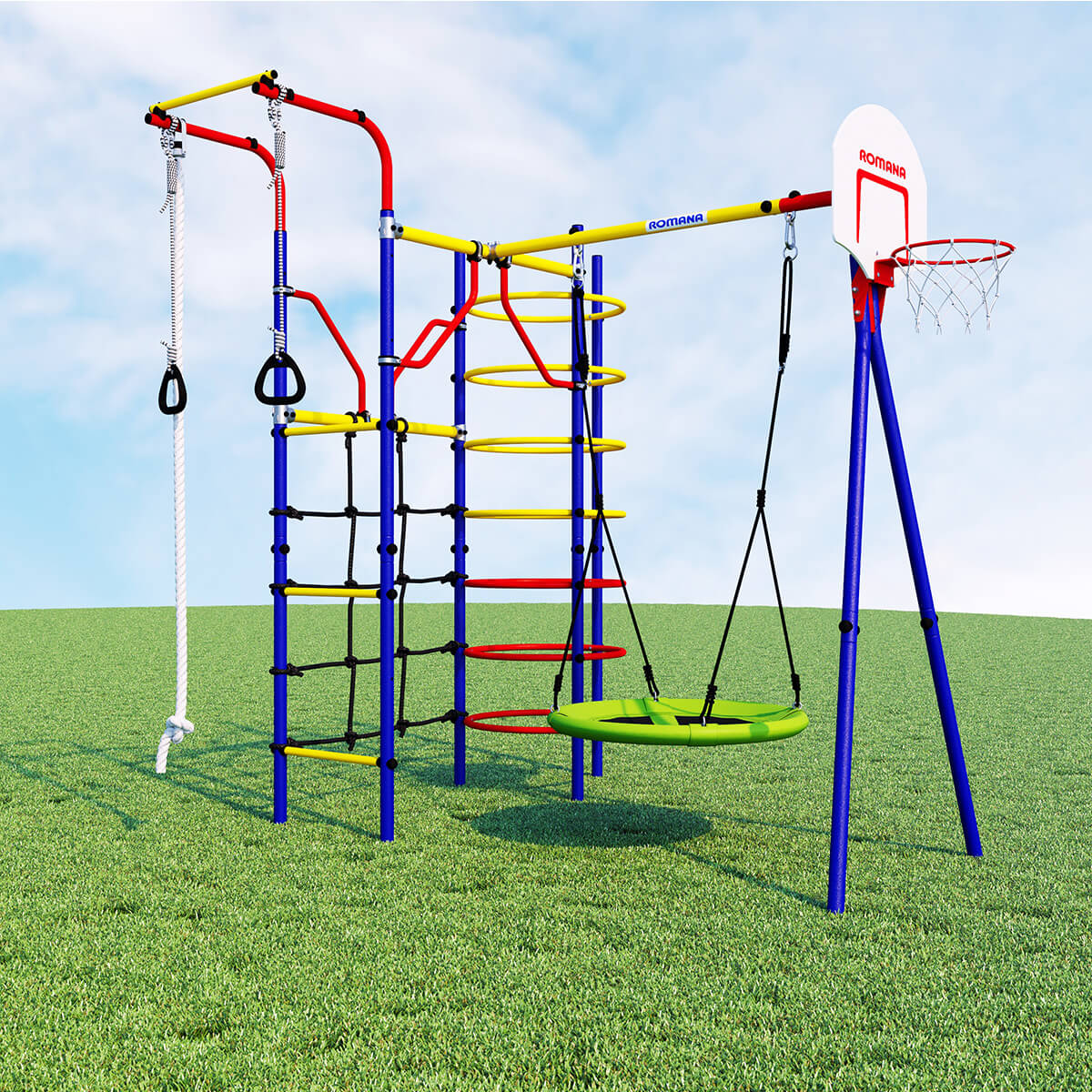 Детский спортивный комплекс для дачи Romana КОСМОДРОМ, качели-гнездо