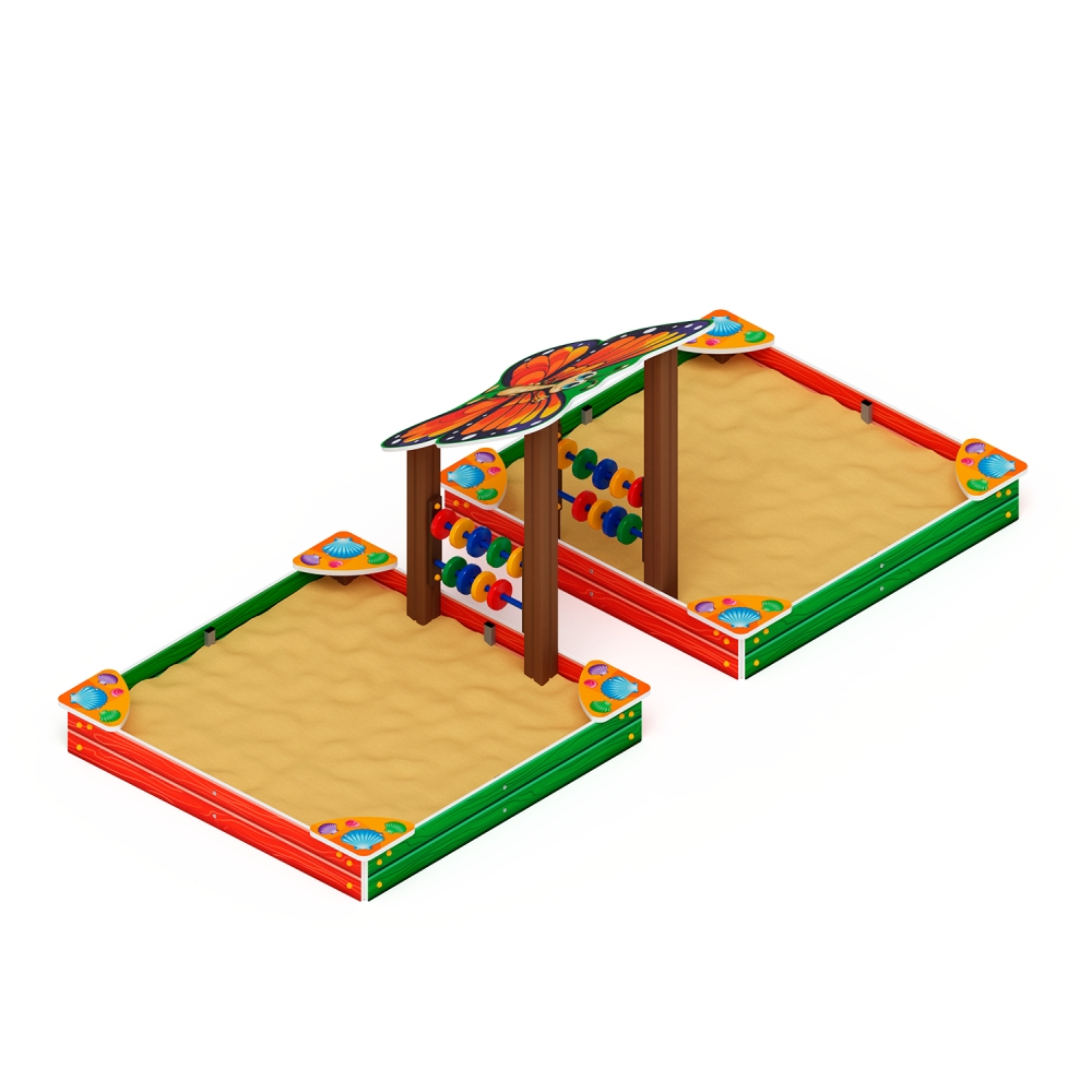 БАБОЧКА песочница двойная с навесом (ракушки) ИО 5.01.07-01