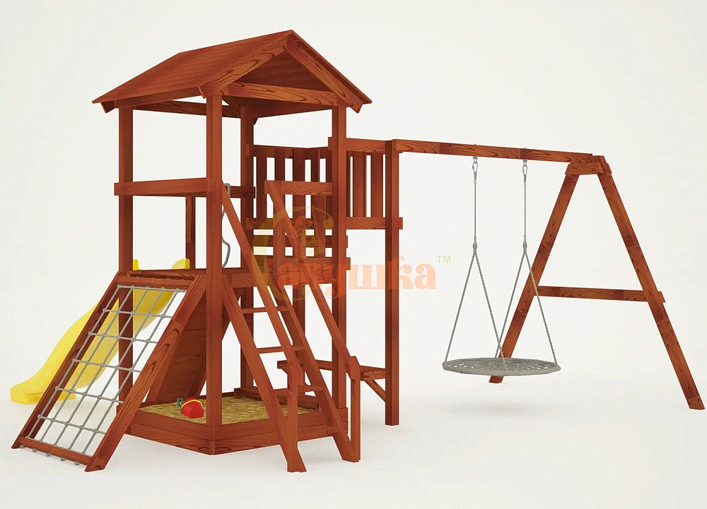 Детская площадка Савушка Мастер 2 с качелями Гнездо 1 метр (Махагон)