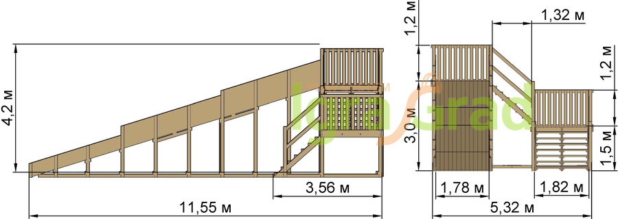 Зимняя горка IgraGrad Snow Fox, скат 10 м (мод. 2), без окраски