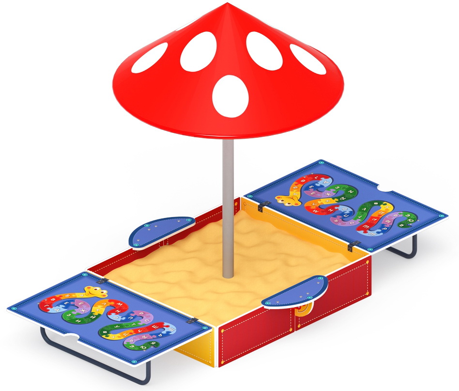 Песочница АЗБУКА с крышкой и грибком (крупная) ИО 5.01.10-05