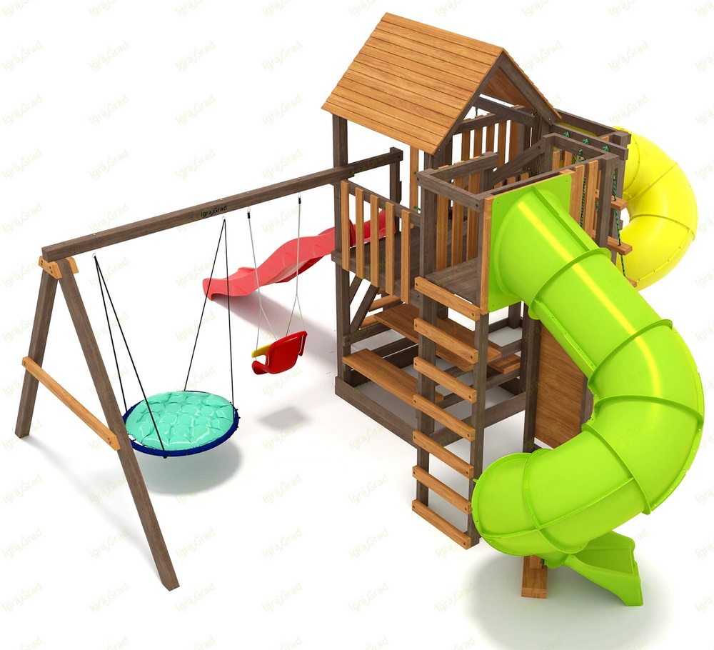 Детская площадка IgraGrad Панда Фани с балконом (две трубы)