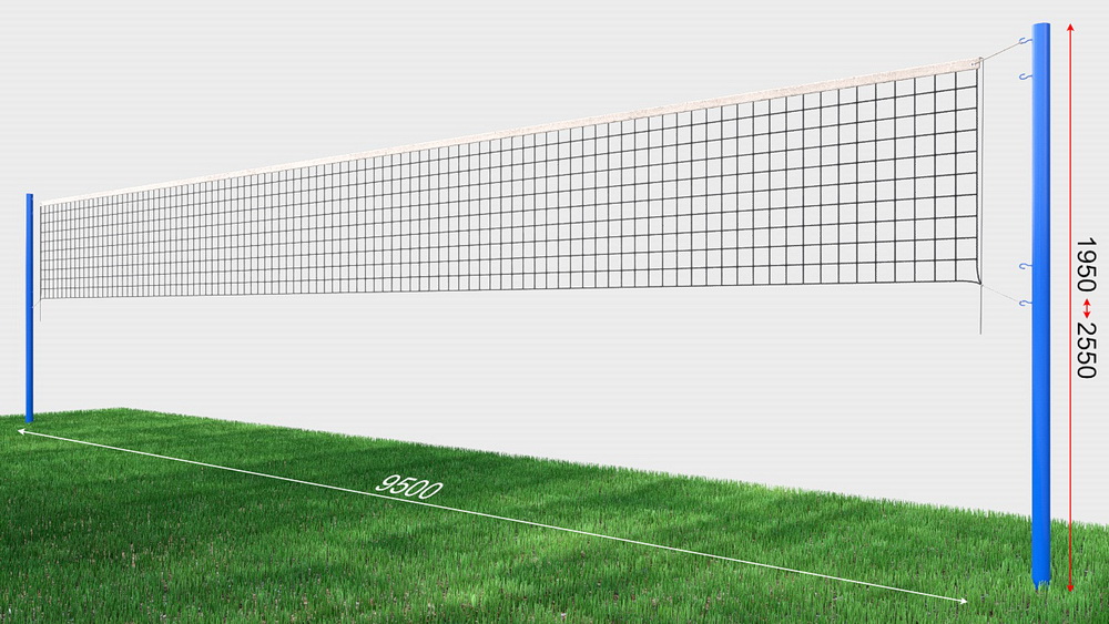 Сетка волейбольная, нить D=3 мм, стальной трос D=3 мм с уличными стойками (03.508)