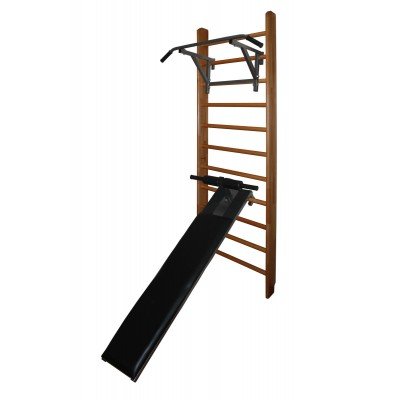 Шведская стенка Бук Стандарт с турником и доской для пресса с валиками для ног