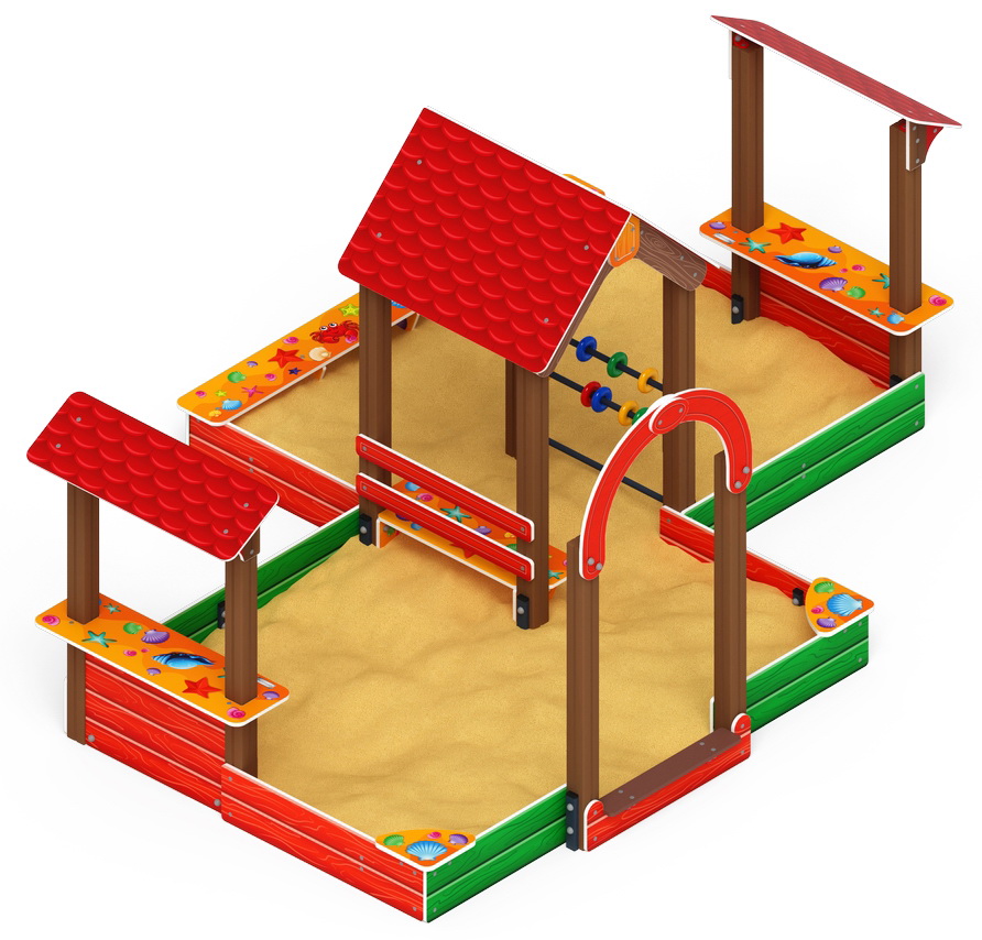 Песочный дворик двойной с навесом большой (Ракушки) ИО 6.01.03-01