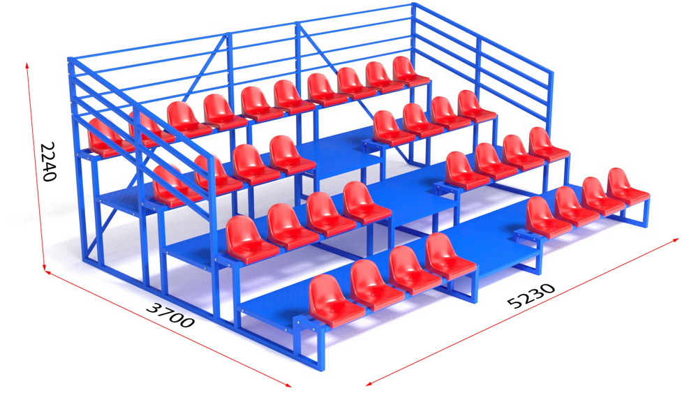 Трибуна с сидениями, четырехрядная, с ограждением (20.009)