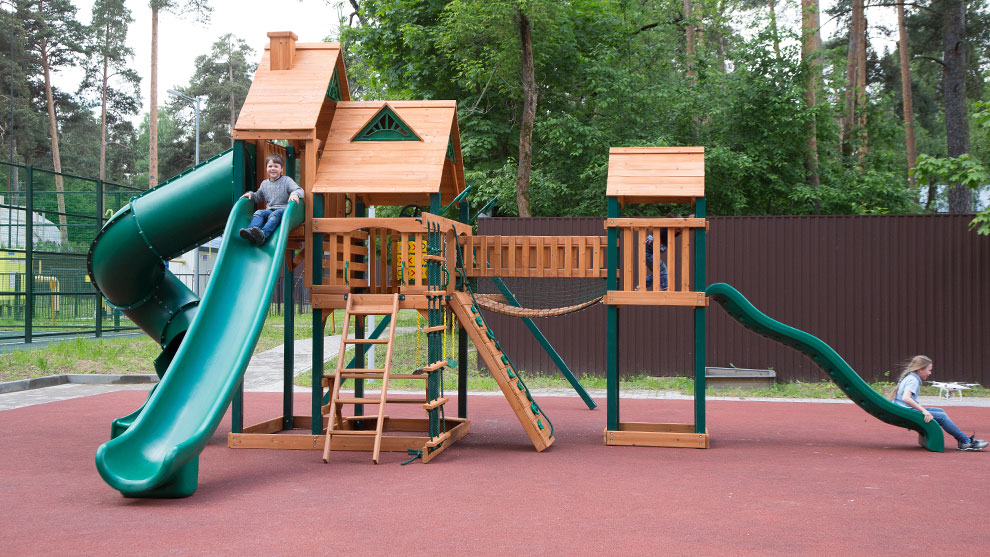Детская деревянная игровая площадка ГОРЕЦ 3 с двухуровневым фортом