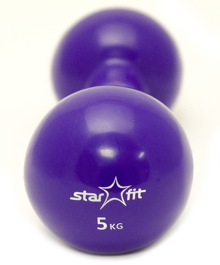 Гантель виниловая STARFIT DB-102 5 кг, фиолетовая (1 шт.) 1/4