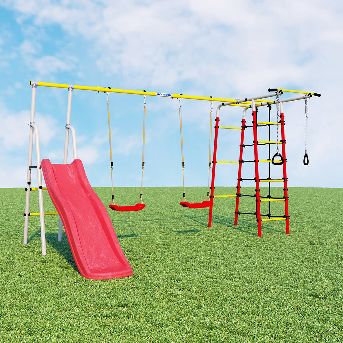 Детский спортивный комплекс для дачи БОГАТЫРЬ ПЛЮС-2 Romana 103.12.05 (пластиковые качели)