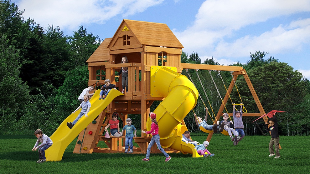 Детский деревянный игровой комплекс ПАНОРАМА с винтовой трубой и спуском