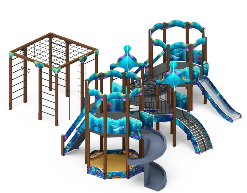 МОРСКОЙ детский игровой комплекс ДИК 2.17.06-01 винтовой скат (Н=2000, H=1200)