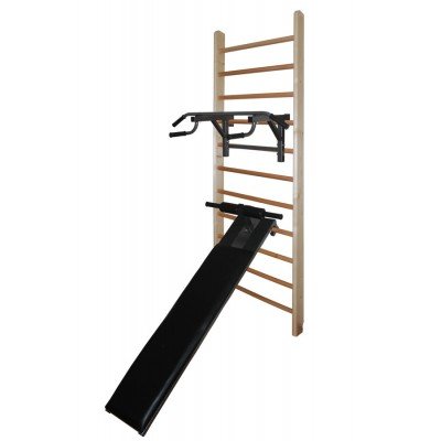 Шведская стенка СБ с турником-брусьями и доской для пресса с валиками для ног