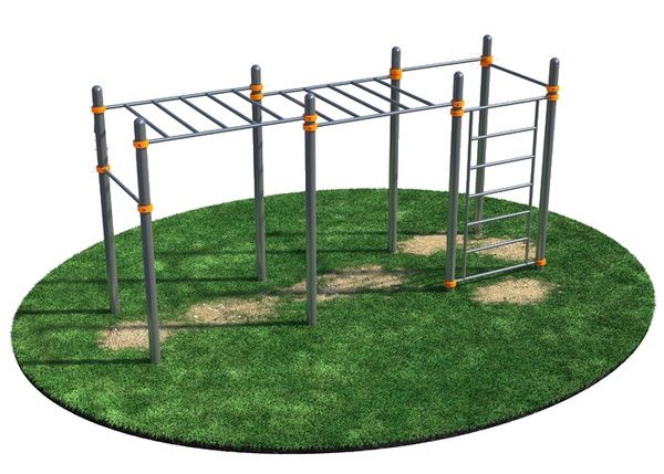 Рукоход двухуровневый с лестницей и двумя турниками СВС-66