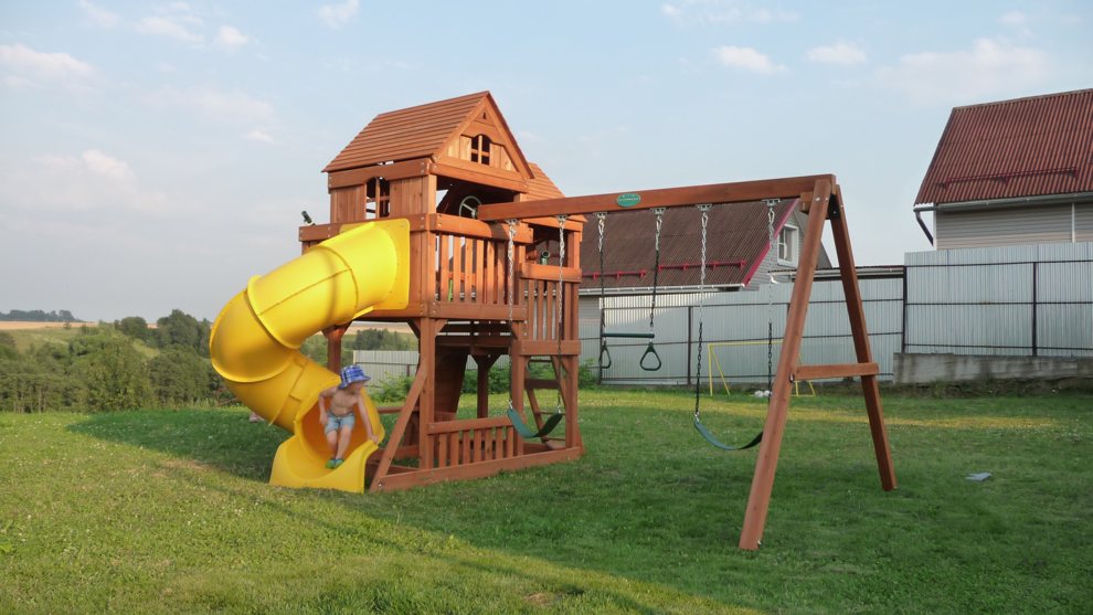 Детский деревянный игровой комплекс ПАНОРАМА с винтовой трубой