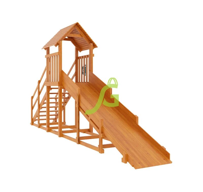 Зимняя деревянная горка Снежинка с крышей, скат 4 м