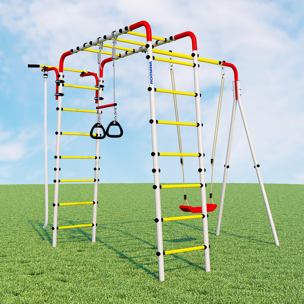 Детский спортивный комплекс для дачи ВЕСЕЛАЯ ЛУЖАЙКА-2 Romana R.103.25.04 (пластиковые качели)