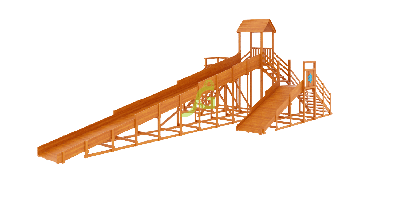 Зимняя деревянная горка Snow Fox 12 м с двумя скатами (две лестницы)