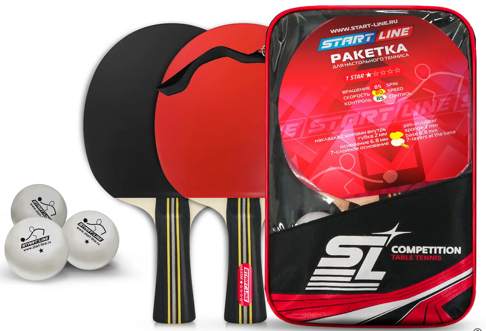 Набор для настольного тенниса START LINE Competition 2 ракетки 1*, 3 мяча 1*