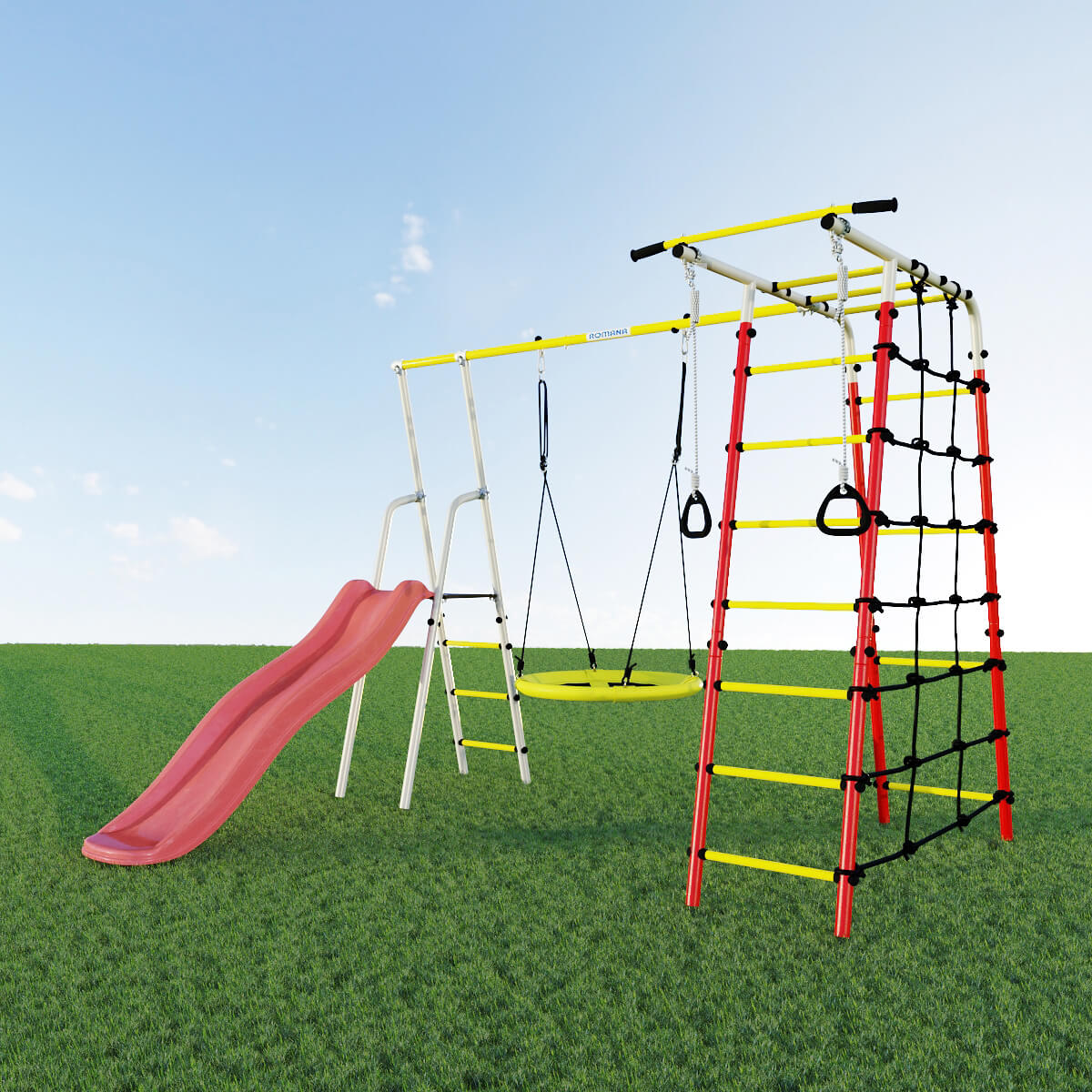 Детский спортивный комплекс для дачи Romana БОГАТЫРЬ R.103.07.04 + 1.D-26.03  (качели-гнездо)