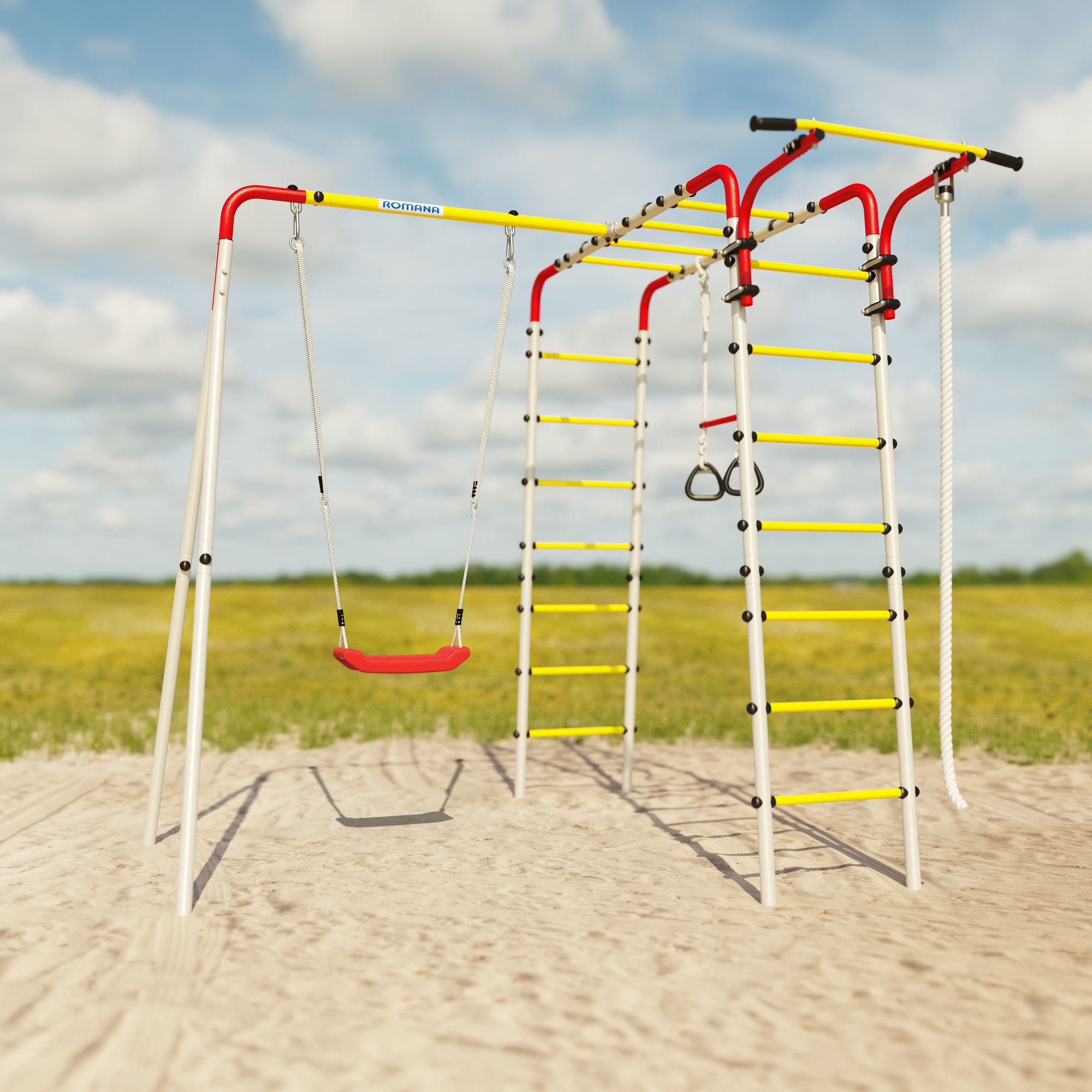Детский спортивный комплекс для дачи ВЕСЕЛАЯ ЛУЖАЙКА-2 Romana R.103.25.04 (пластиковые качели)