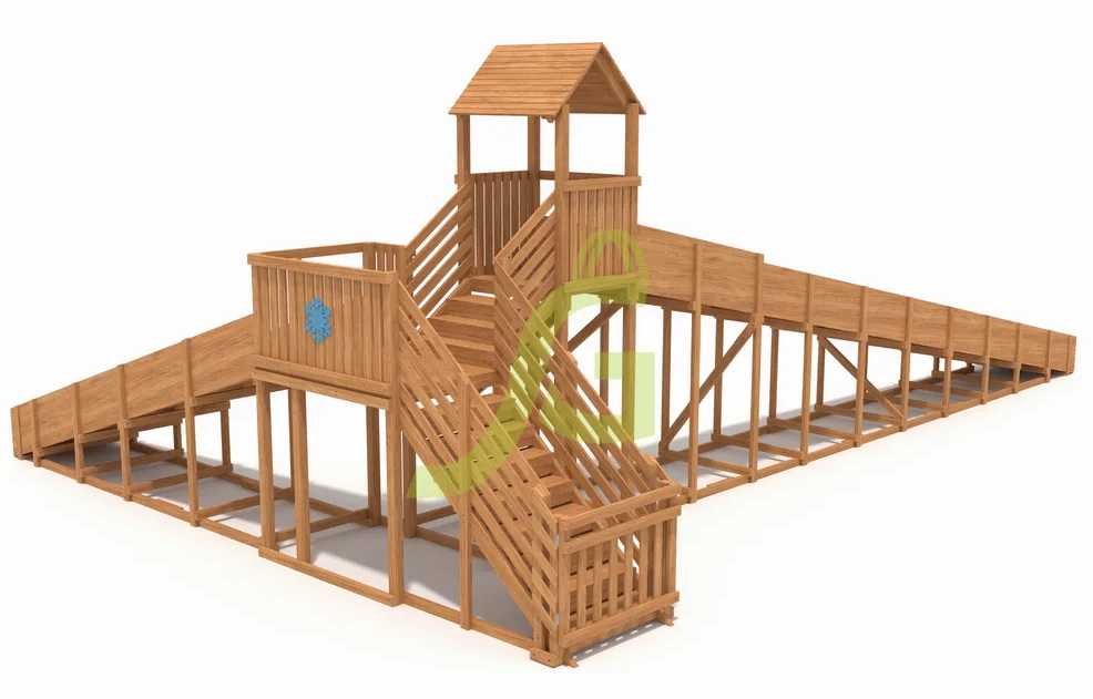 Зимняя деревянная горка IgraGrad Snow Fox 12 м с двумя скатами мод.2