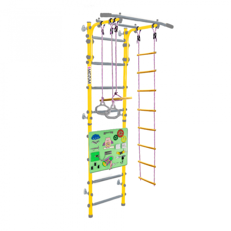 Детская шведская стенка Midzumi Banji Kabe Busyboard (лимонный пай и бизиборд салатовый)