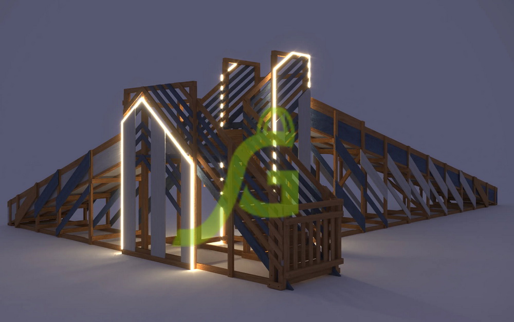 Зимняя деревянная горка "IgraGrad Snow Fox 12 м" с двумя скатами мод.524