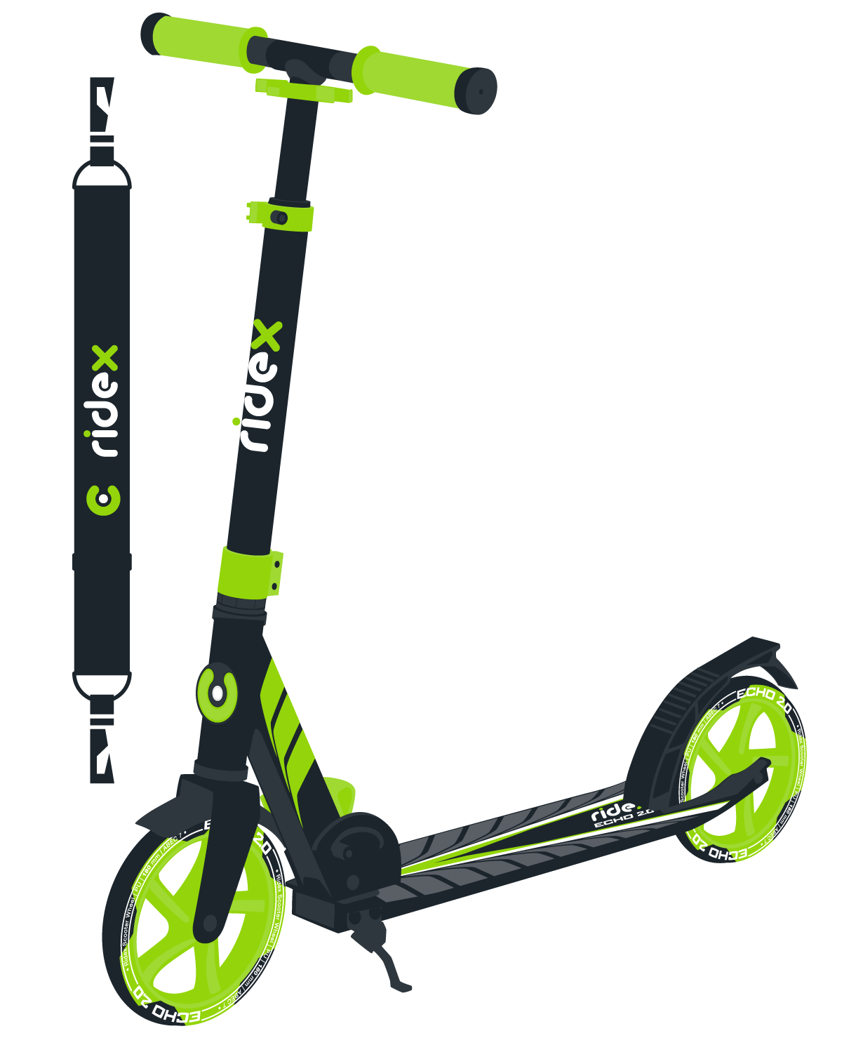 Самокат 2-колесный Echo 2.0 180 мм, зеленый