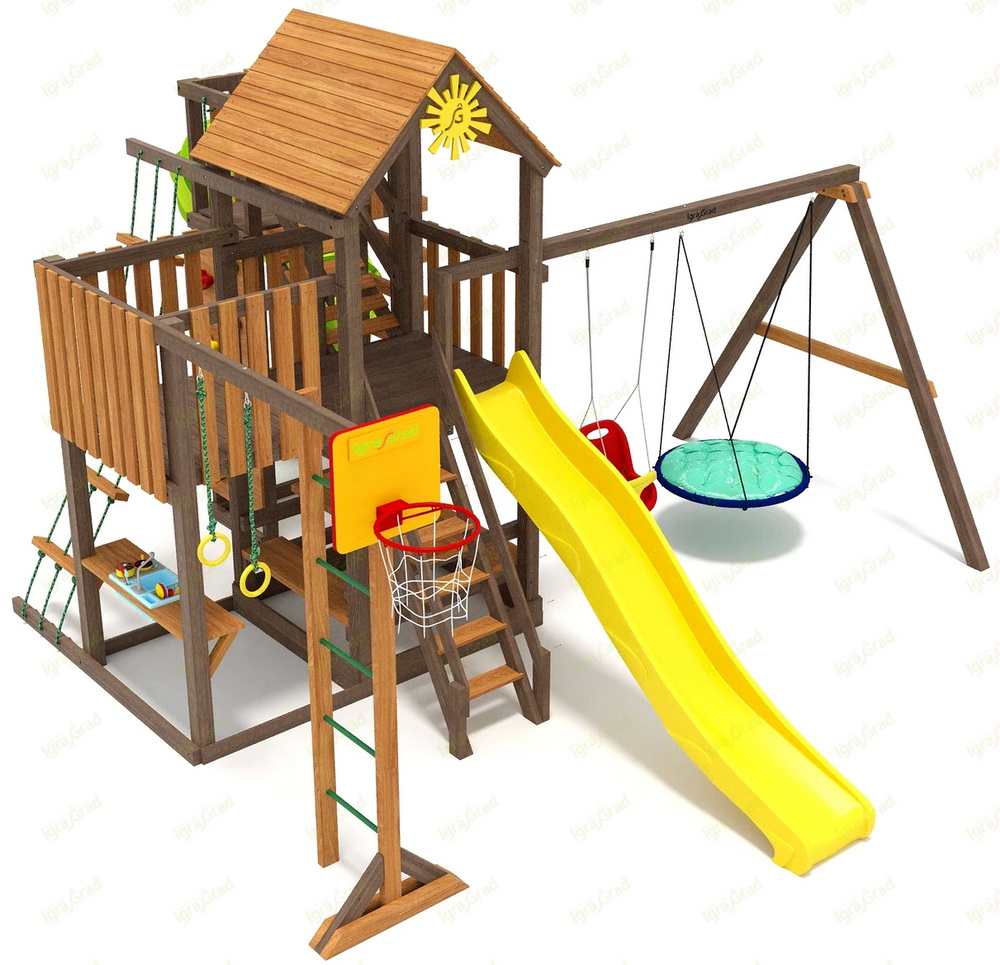 Детская площадка IgraGrad Панда Фани с балконом мод.1 и трубой 2.1м