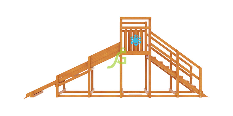 Зимняя деревянная горка Снежинка, скат 4 м (цвет каштан)