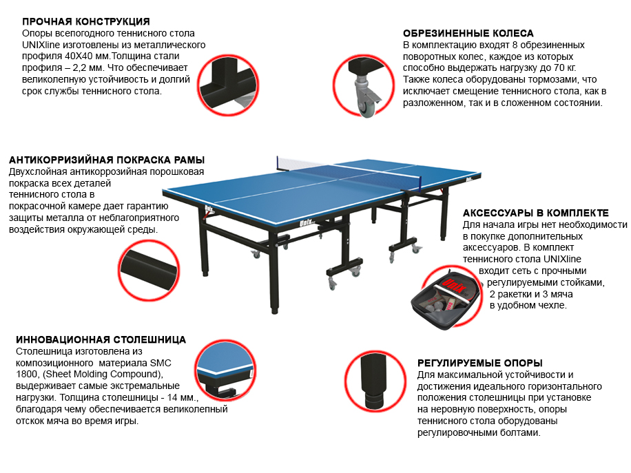 Всепогодный теннисный стол UNIX line (blue)