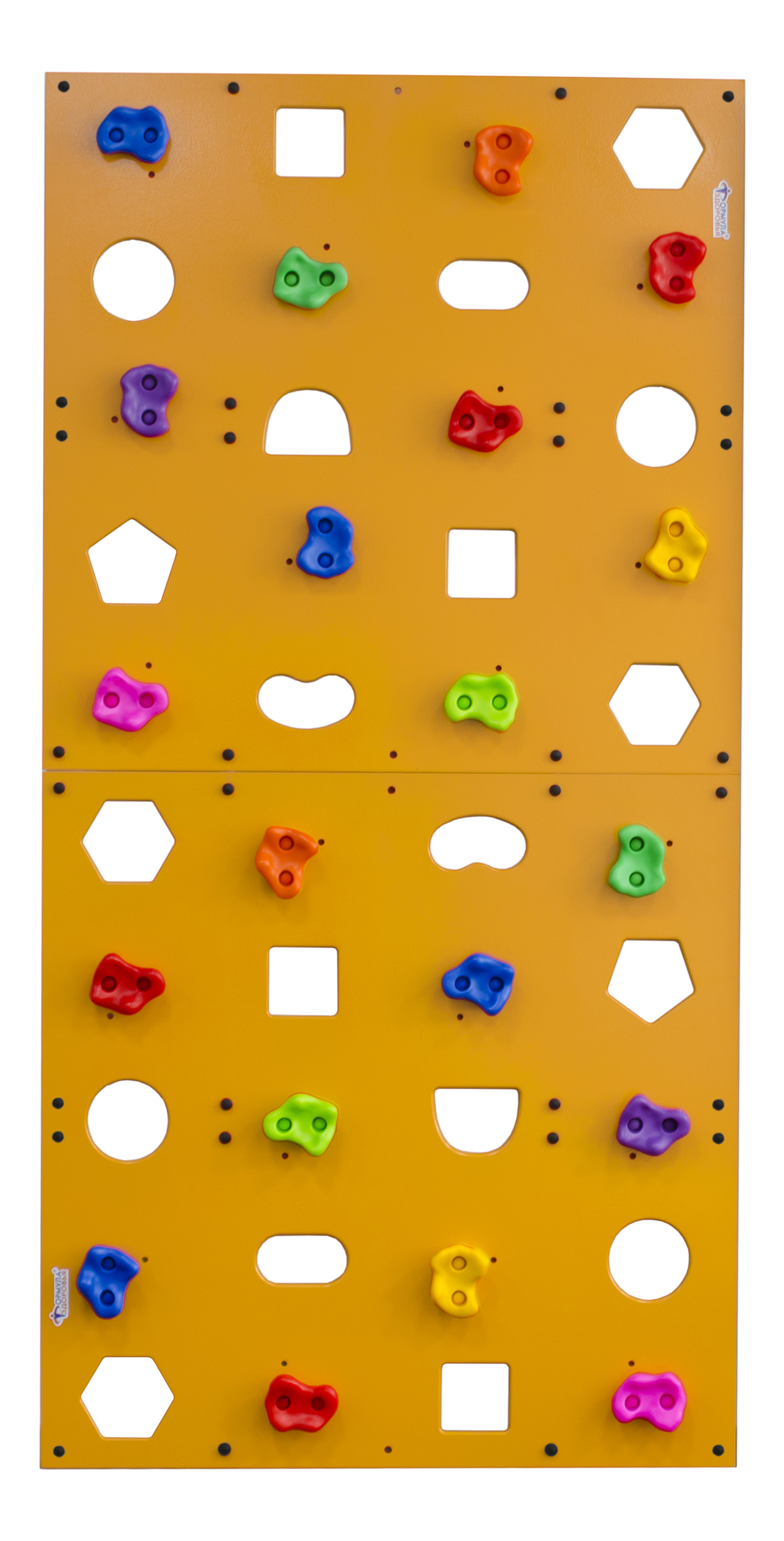 Скалодром пристенный "Формула здоровья" 1000*2000 стандарт ЭЛЬБРУС с отверстиями жёлтый